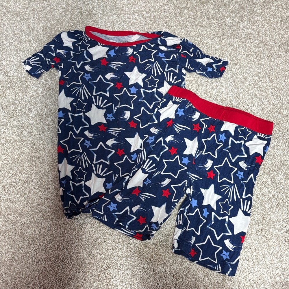Little Sleepies Star Pattern Pajama Set - Blue, Red, White